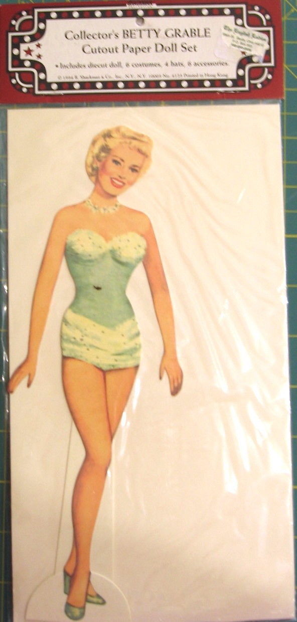 Collector's Paper Doll, Betty Grable, 9" Doll, 6 Costumes & 4 Hats- Uncut
