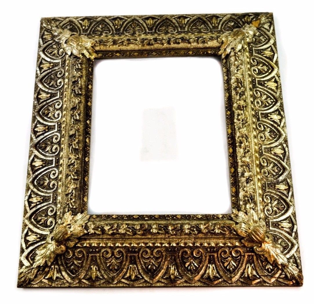 ANTIQUE VICTORIAN ORNATE SILVER & GOLD WOOD AND GESSO LARGE FRAME