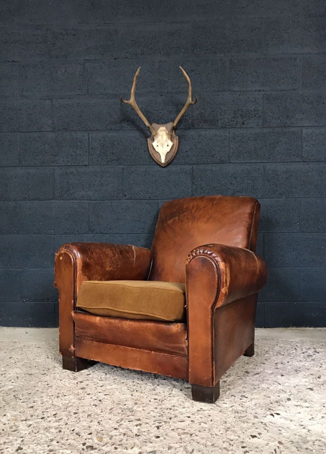 Vintage Antique French Leather Club Chair