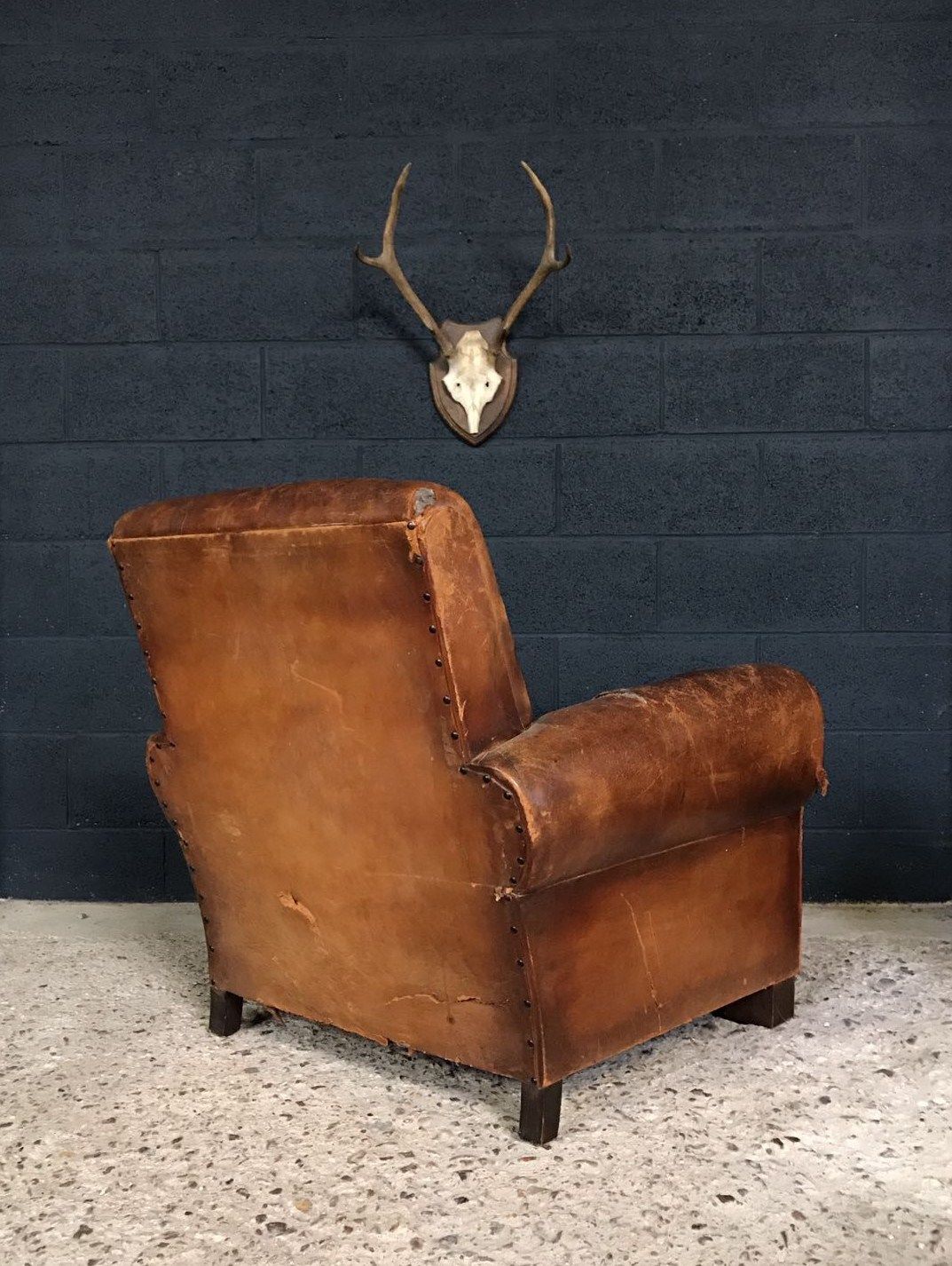 Vintage Antique French Leather Club Chair