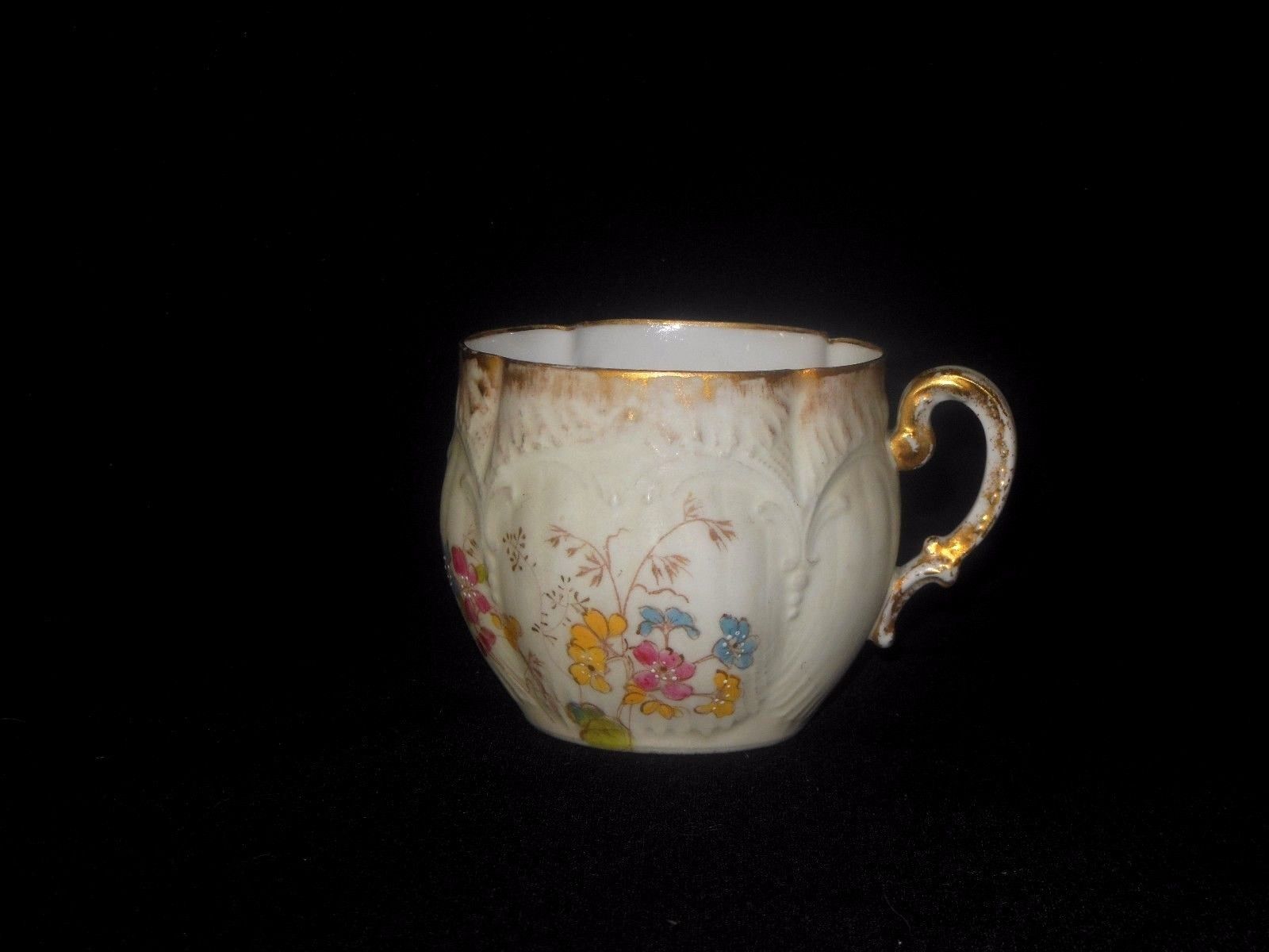 REDON  LIMOGES CUP SAUCER HAND PAINTED PINK YELLOW BLUE FLOWERS 1893