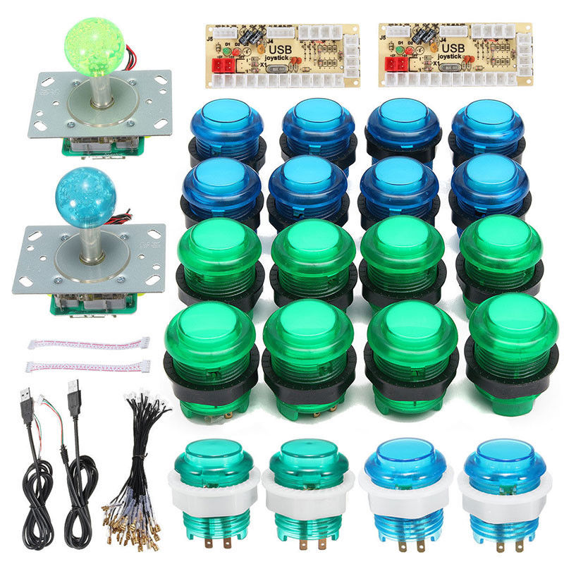 20 DIY LED Arcade Game Buttons + 2 Joysticks + 2 USB Encoder Kit Game Parts Set