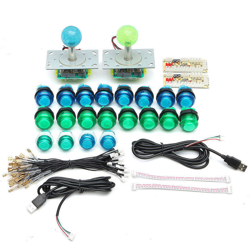 20 DIY LED Arcade Game Buttons + 2 Joysticks + 2 USB Encoder Kit Game Parts Set