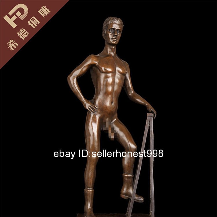 Signed Bronze Statue Figurine nude Male models Art Deco Sculpture