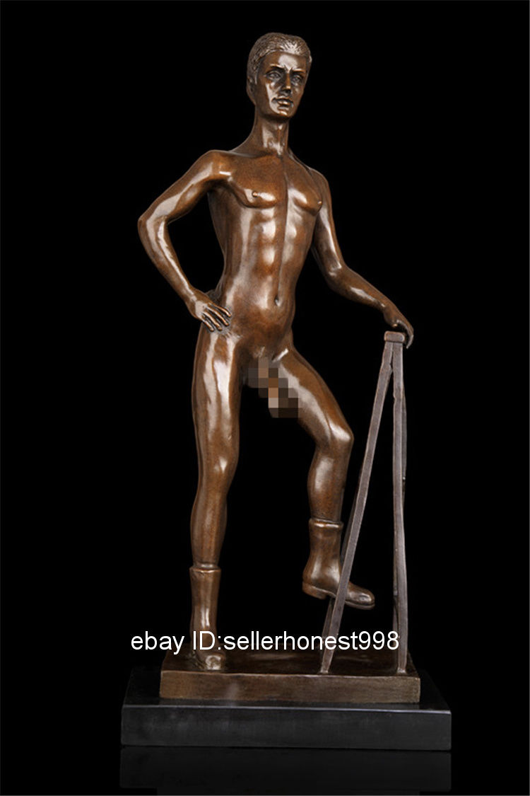 Signed Bronze Statue Figurine nude Male models Art Deco Sculpture