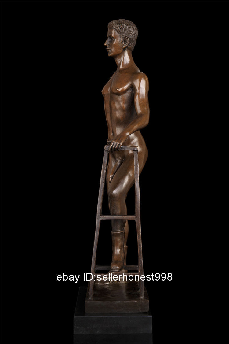 Signed Bronze Statue Figurine nude Male models Art Deco Sculpture