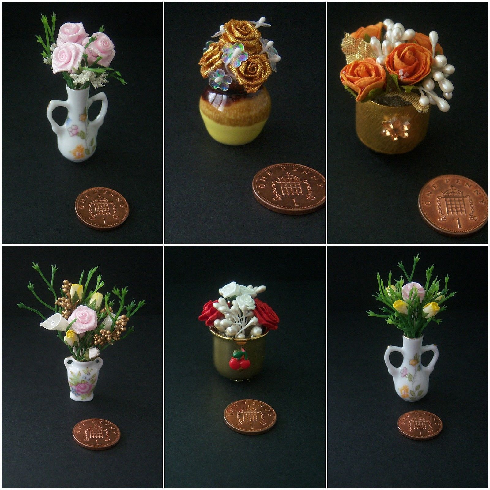 Miniature 1/12th scale dolls house Vase / Flower pot set - Various...