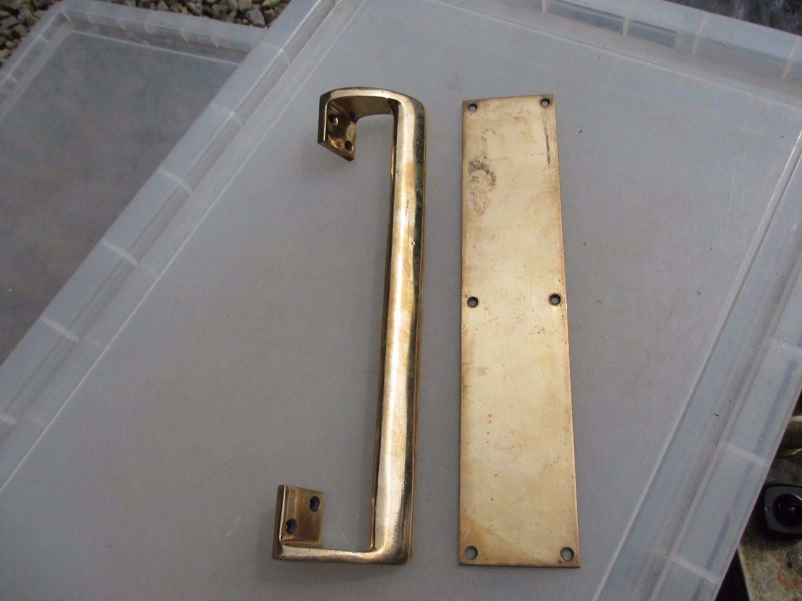 Antique Bronze Door Handle Pull Set Finger Push Plates Shop Vintage Old 12"