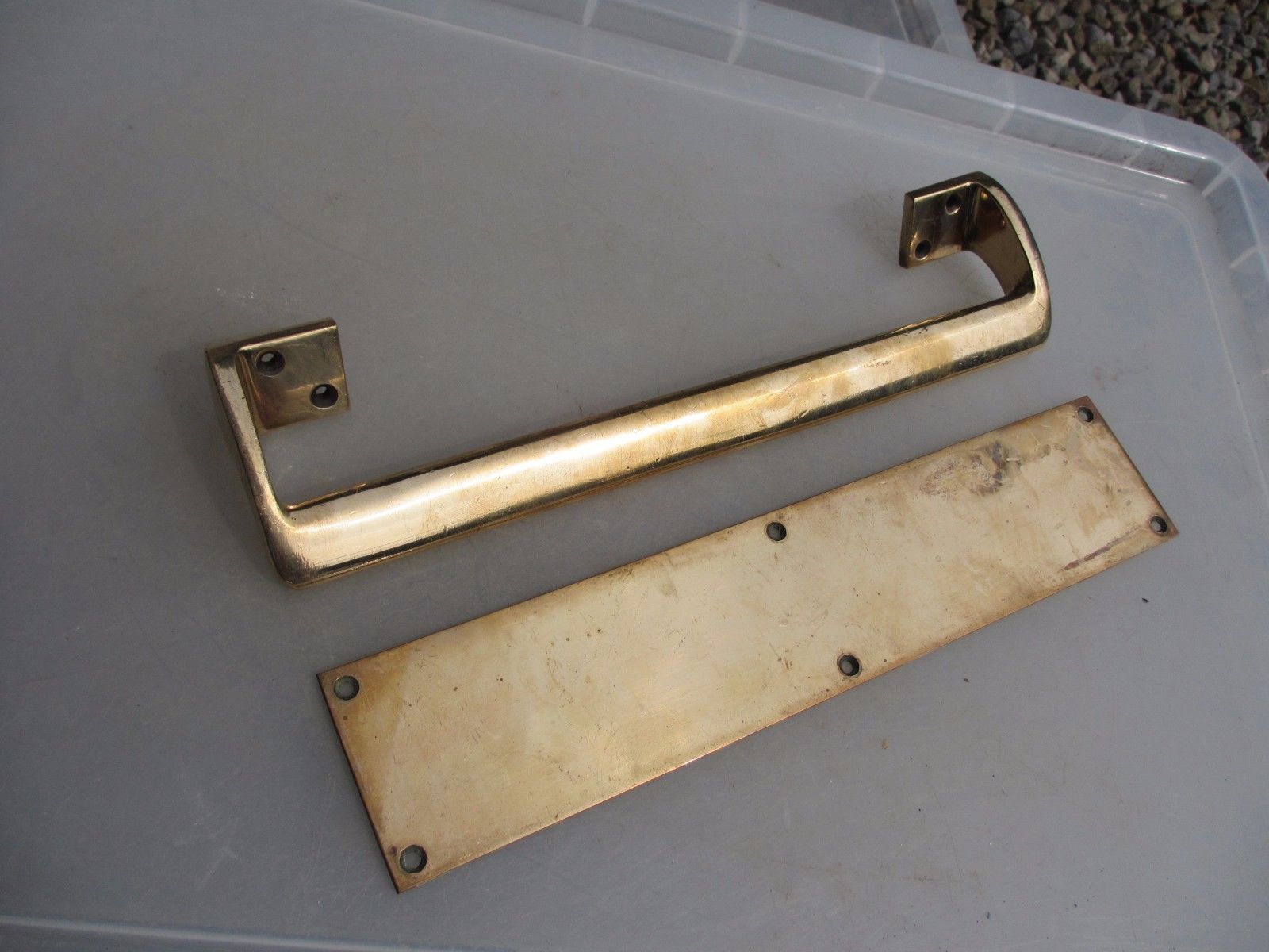 Antique Bronze Door Handle Pull Set Finger Push Plates Shop Vintage Old 12"