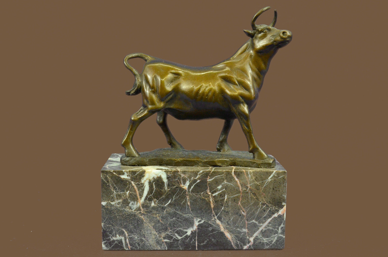 Bronze Sculpture Statue Handcrafted Hot cast Signed Bull Deco style Figurine Gif