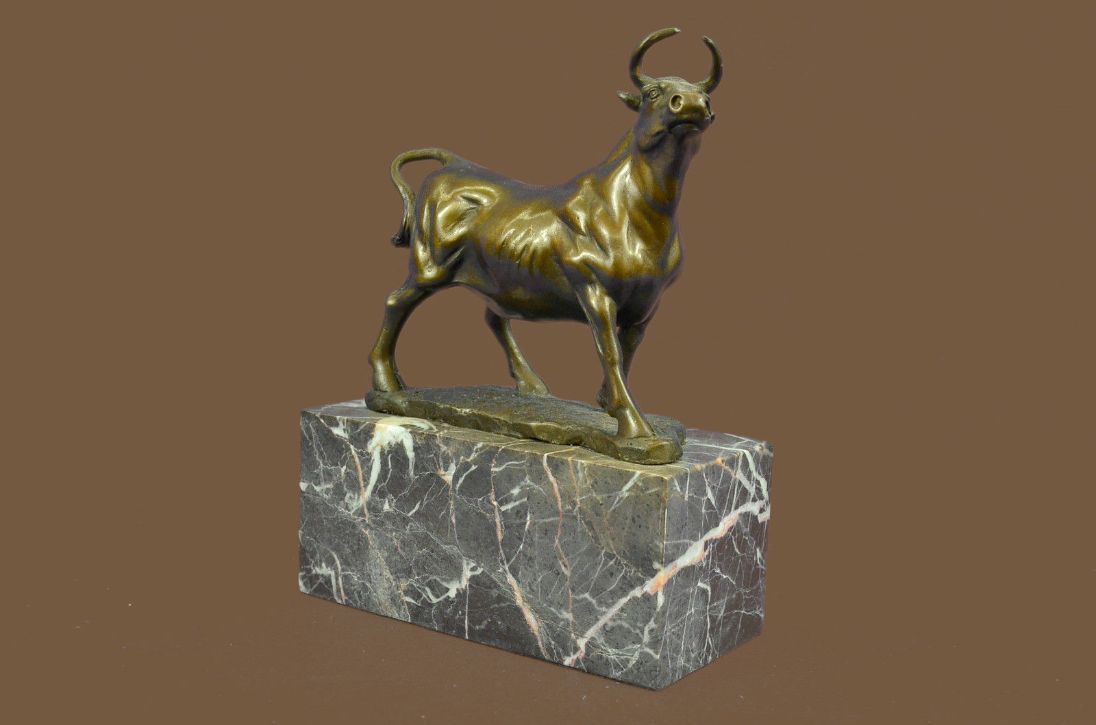 Bronze Sculpture Statue Handcrafted Hot cast Signed Bull Deco style Figurine Gif