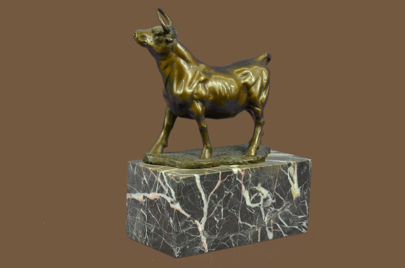 Bronze Sculpture Statue Handcrafted Hot cast Signed Bull Deco style Figurine Gif