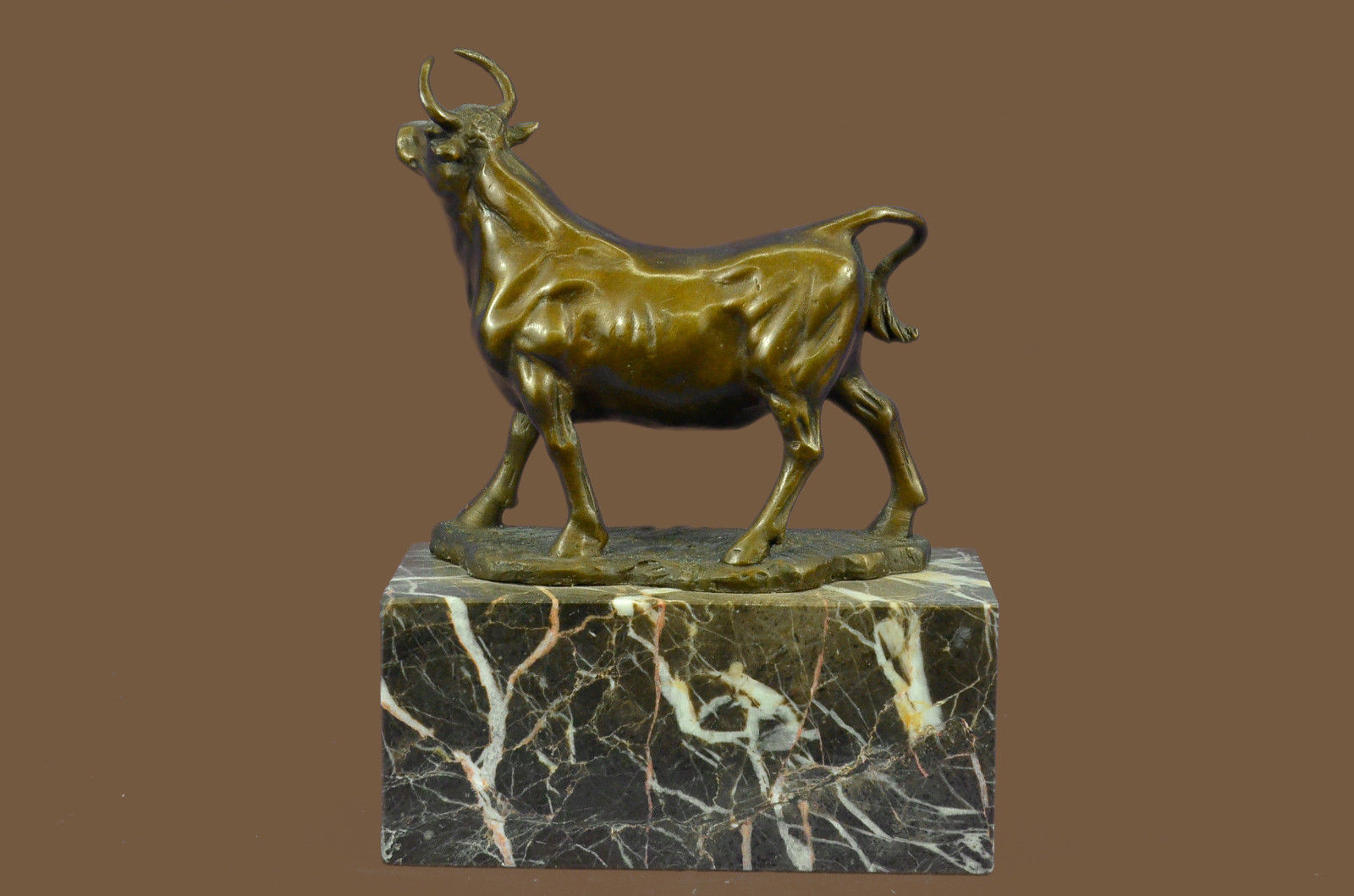 Bronze Sculpture Statue Handcrafted Hot cast Signed Bull Deco style Figurine Gif