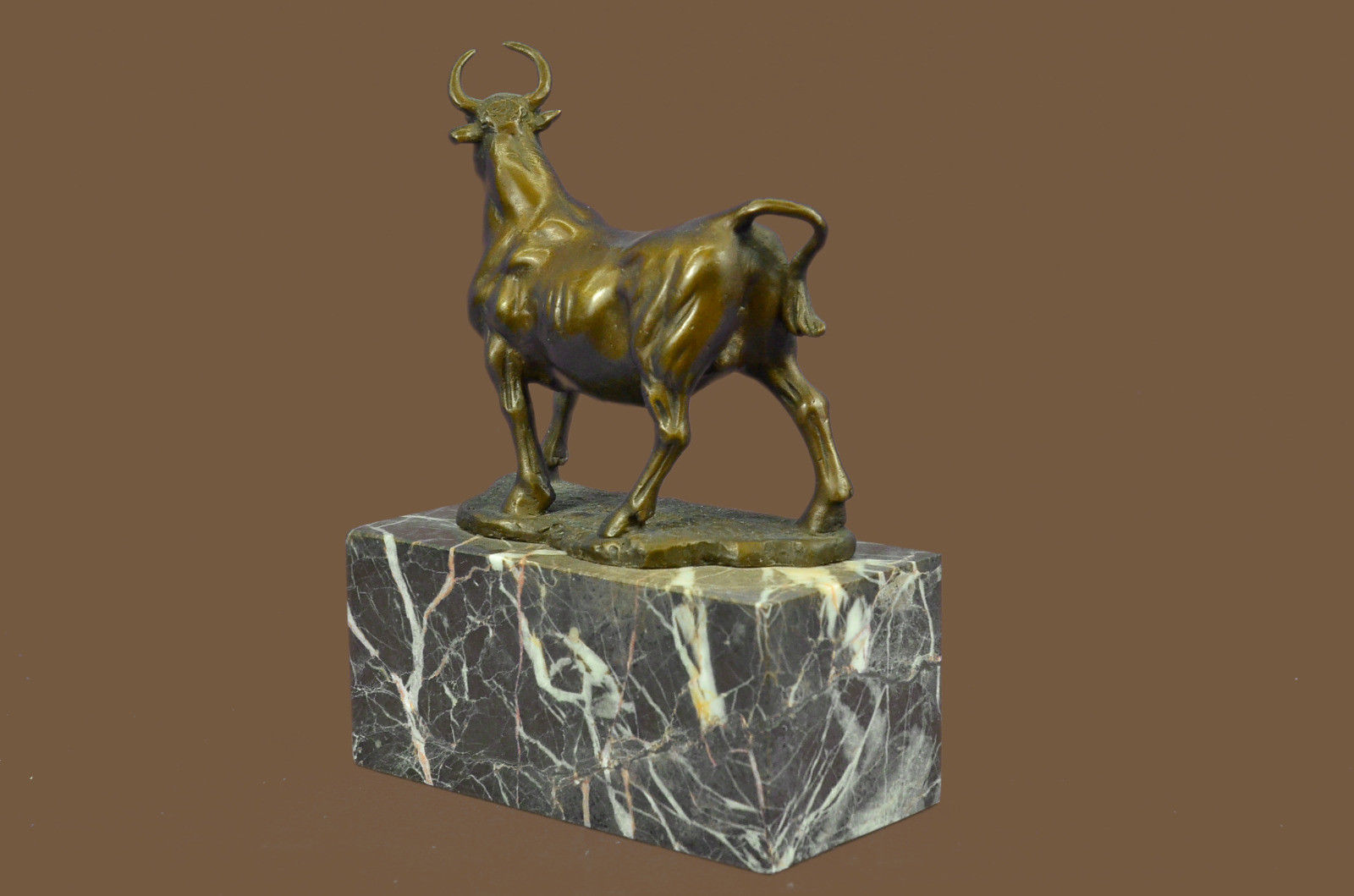 Bronze Sculpture Statue Handcrafted Hot cast Signed Bull Deco style Figurine Gif