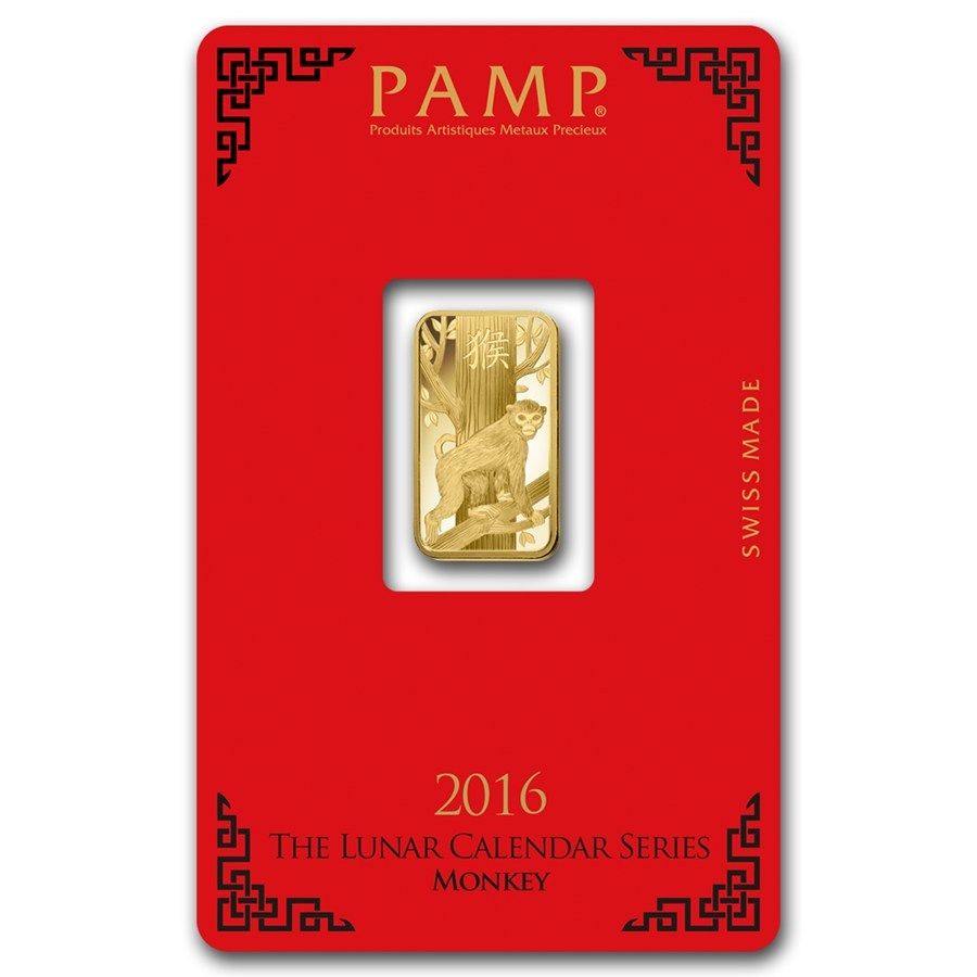 5~GRAM ~ PURE 9999 GOLD ~ YEAR of the MONKEY ~ PAMP SUISSE ~ SEALED BAR ~$278.88