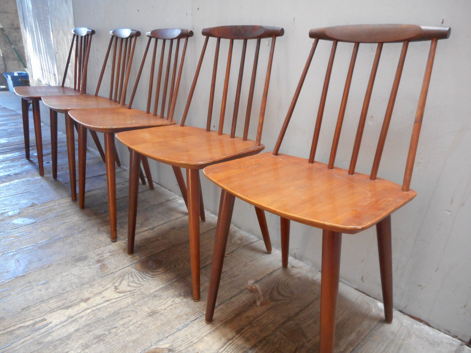 Danish Modern Teak Spindle Dining Chair Set of 5 Folke Palsson for FDB Mobler