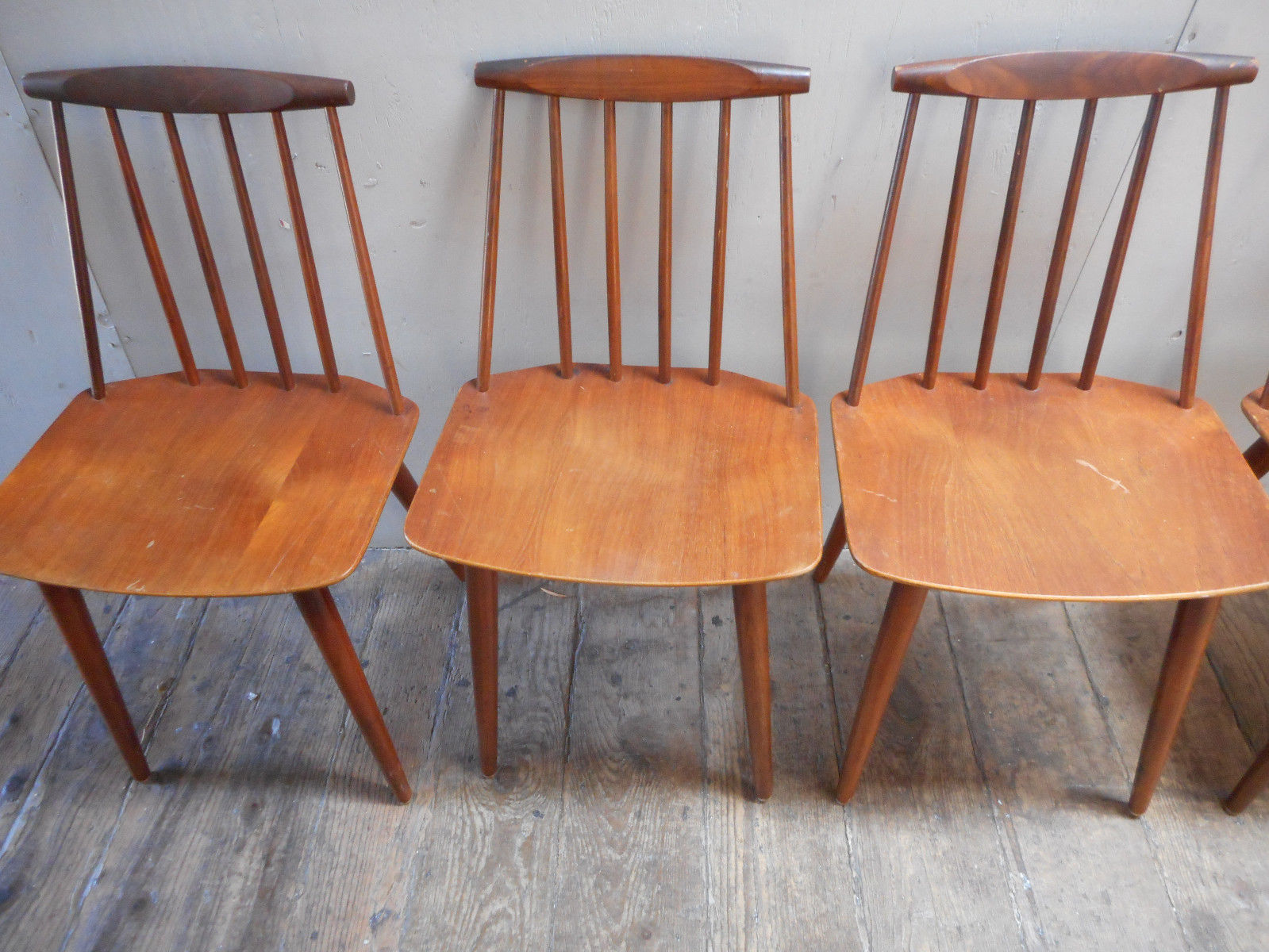 Danish Modern Teak Spindle Dining Chair Set of 5 Folke Palsson for FDB Mobler