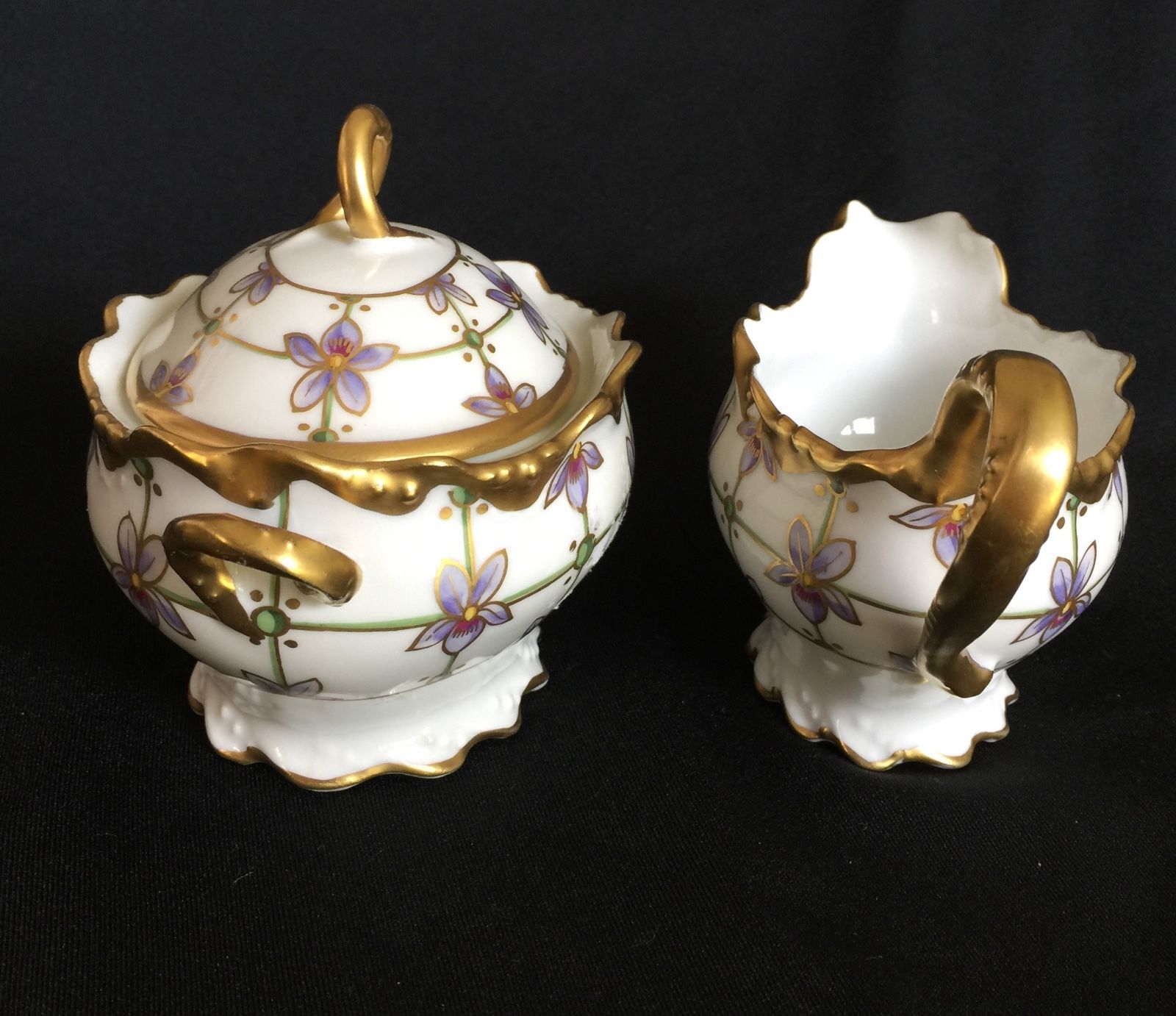 Coiffe France Limoges Sugar Creamer Orchids Hand Painted Heavy Gold circa 1913