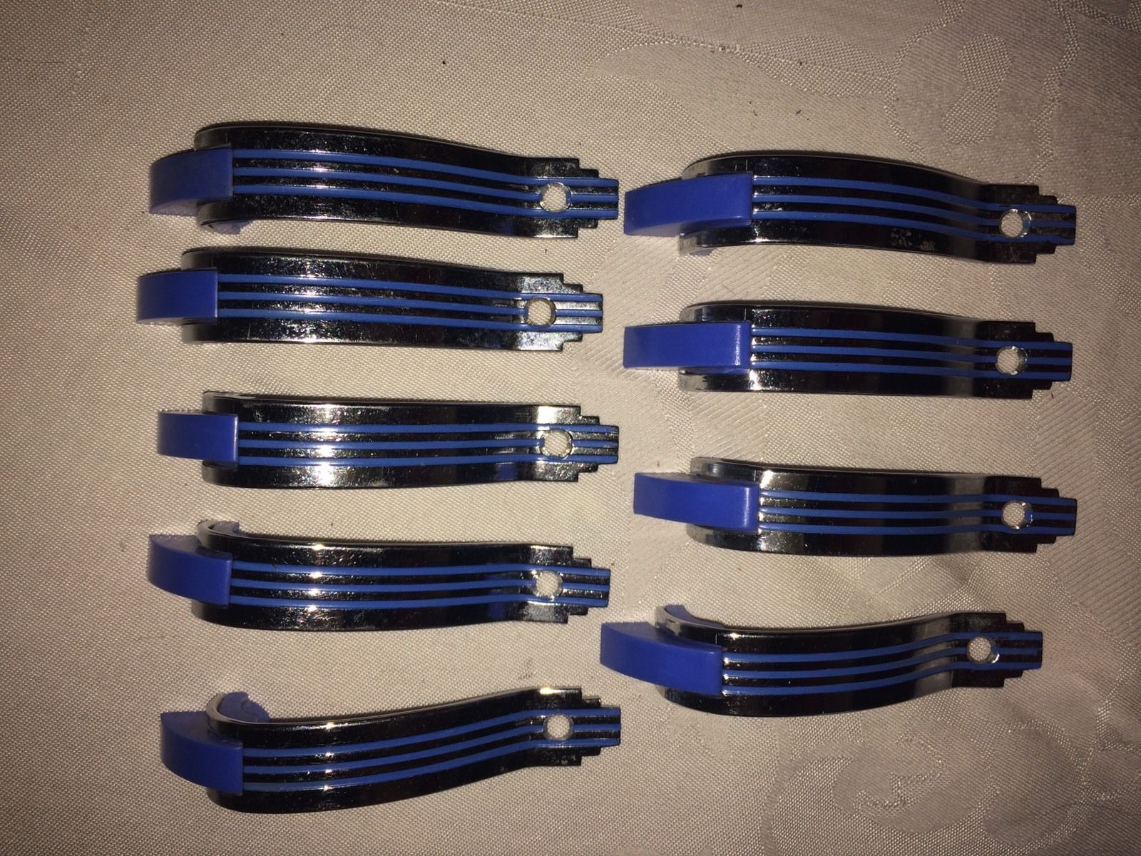 9 art deco antique vintage chrome blue bakelite drawer pulls/handles-Exc