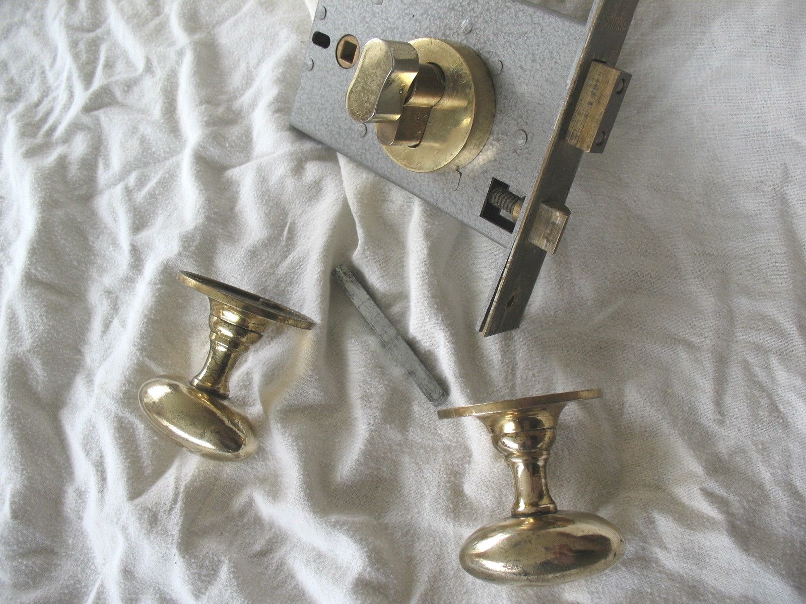 Old reclaim LAIDLAW door lock & key with solid brass oval door handles