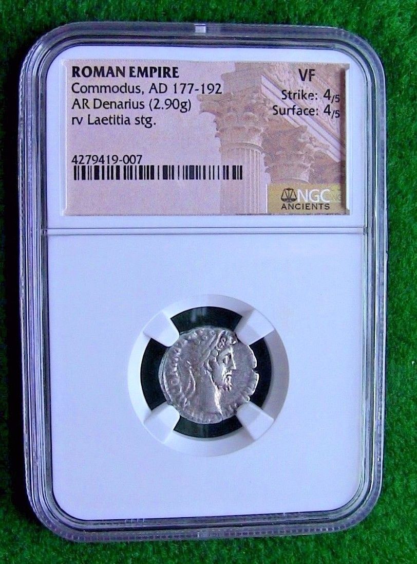ANCIENT ROMAN COIN COMMODUS, AR Denarius rv Laetitla stg. AD 177-192