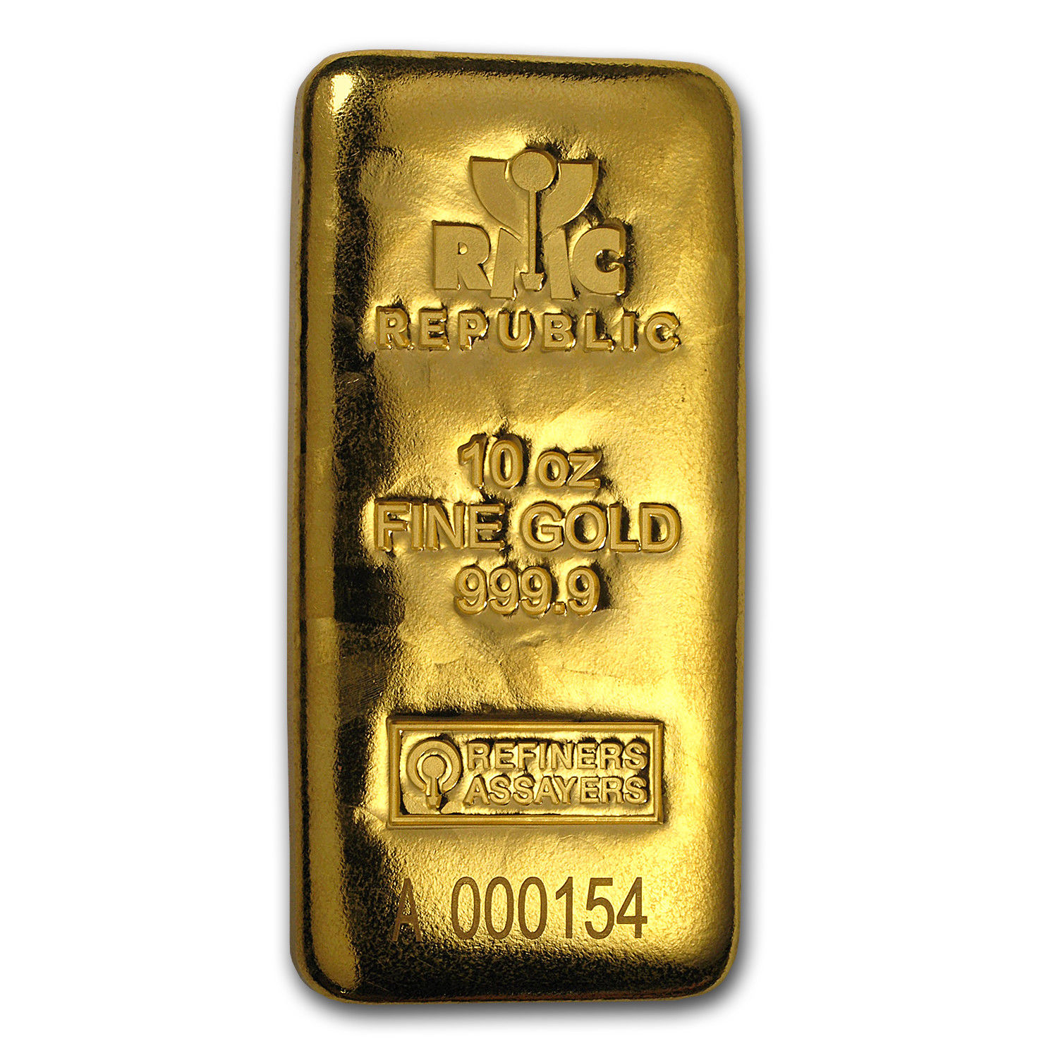 10 oz Gold Bar - Republic Metals Corporation (Cast w/Assay)