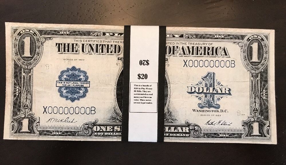 $20 In 1923 Silver Certificate $1 Bills Play/Prop Money, USA Washington Act Size
