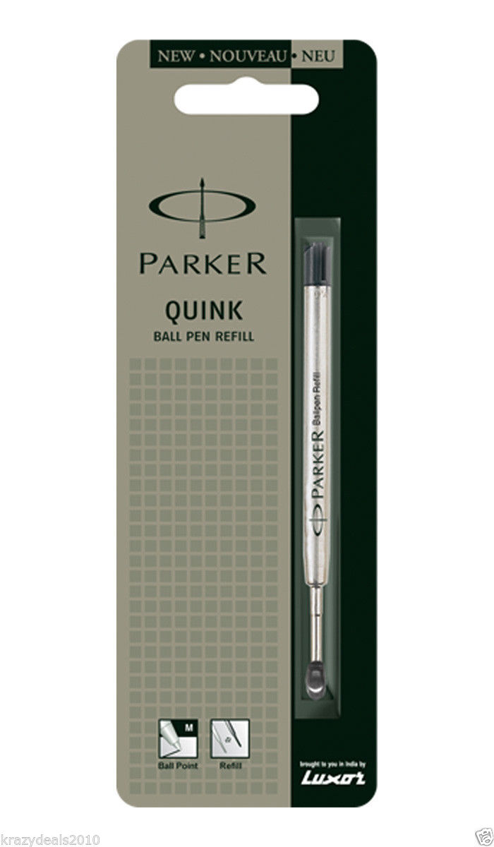 5 x Parker Quink Ball Point Pen Refill Refills, Black Ink Medium Tip, 1mm, New