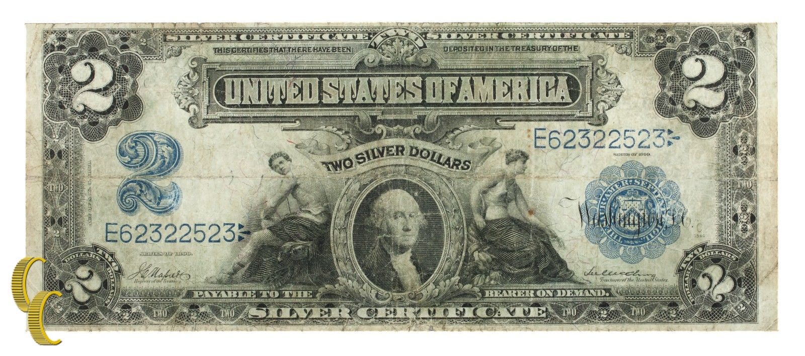 Series 1899 $2 Silver Certificate Large Size Note (Fine+, F+ Condition)