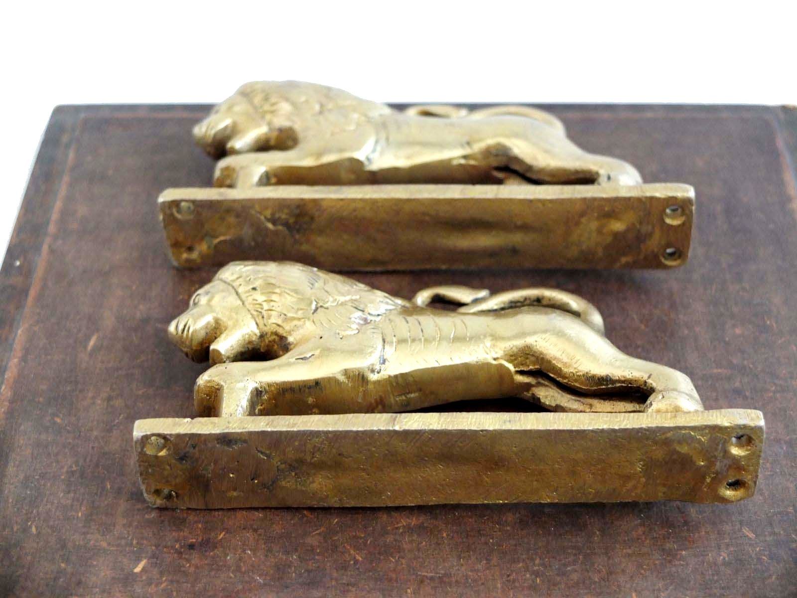 VINTAGE ANTIQUE STYLE LION SOLID BRASS PAIR OF DOOR HANDLES PULLS