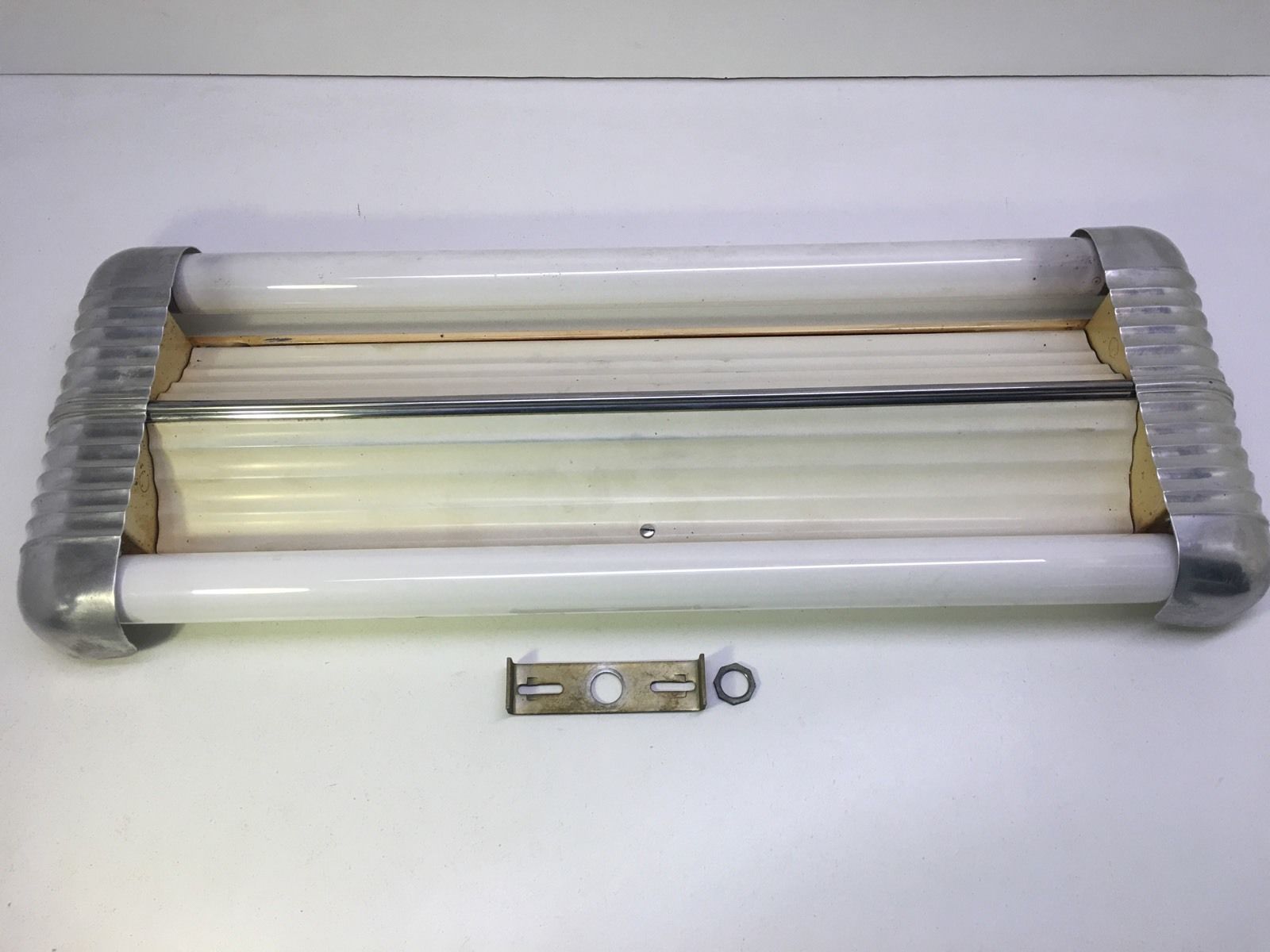 VINTAGE ART DECO (2) 24" BULB FLUORESCENT LIGHT FIXTURE MCM CHROME AWESOME LOOK