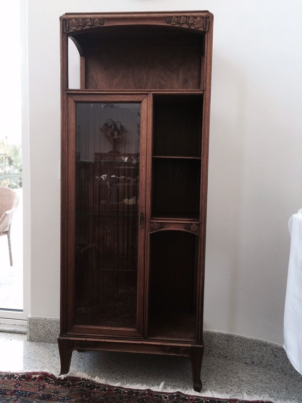 Antique Majorelle Walnut Art Nouveau Display Cabinet