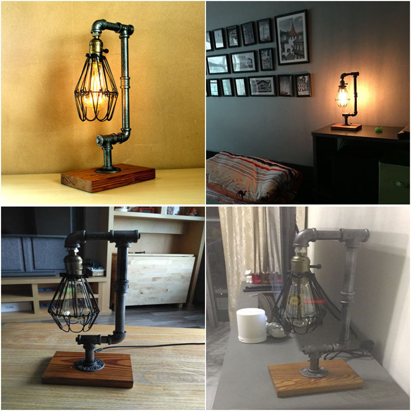 Dimming Vintage Industrial Retro Adjustable Iron Pipe Desk Table Lamp Light