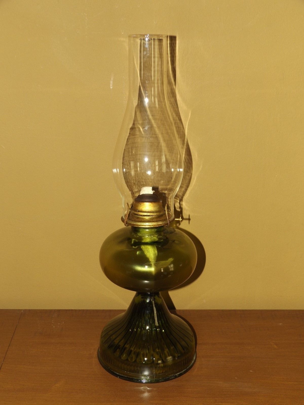 Vintage Green Glass Oil Lamp w/Chimney--Eagle Burner