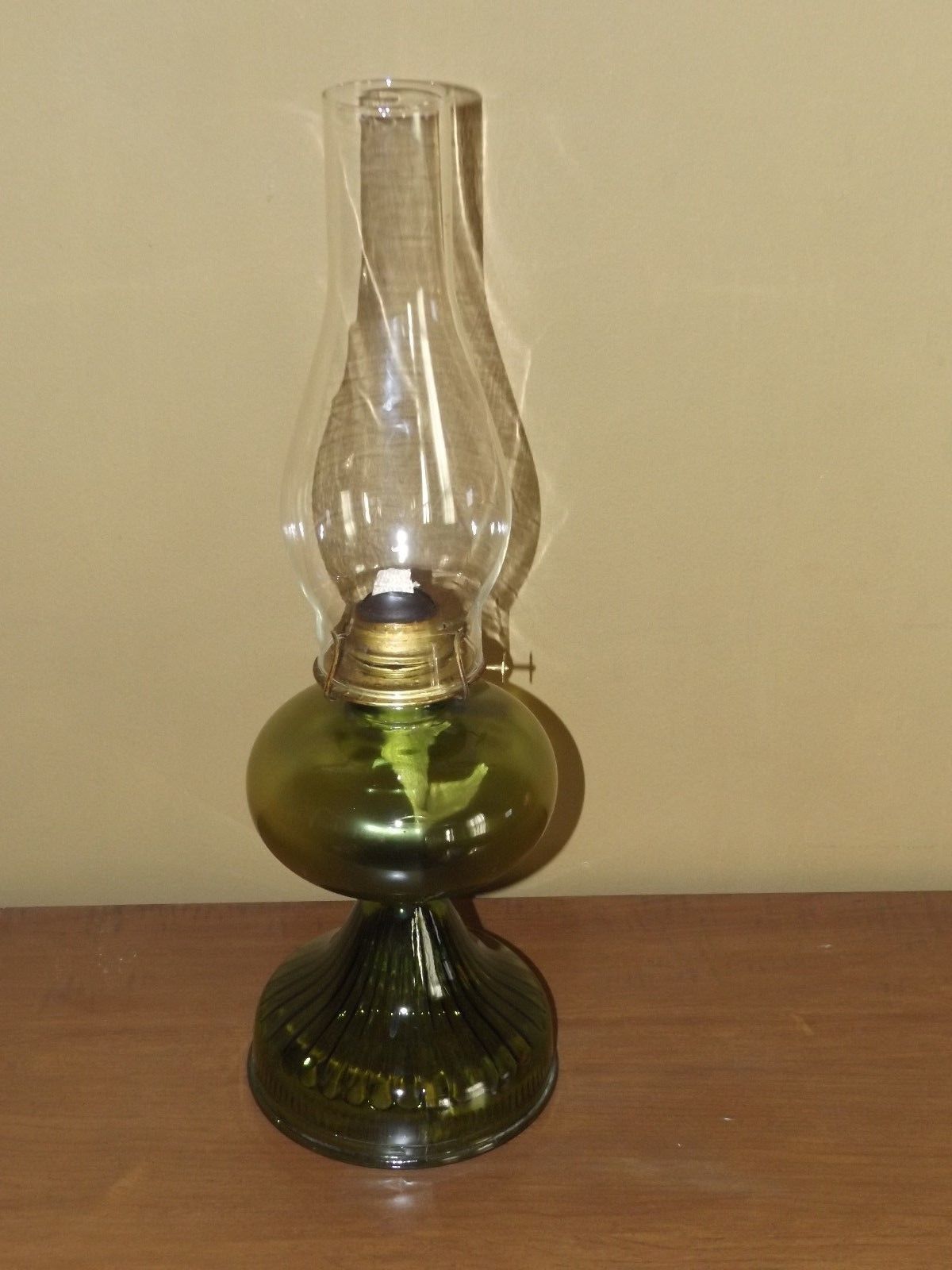 Vintage Green Glass Oil Lamp w/Chimney--Eagle Burner