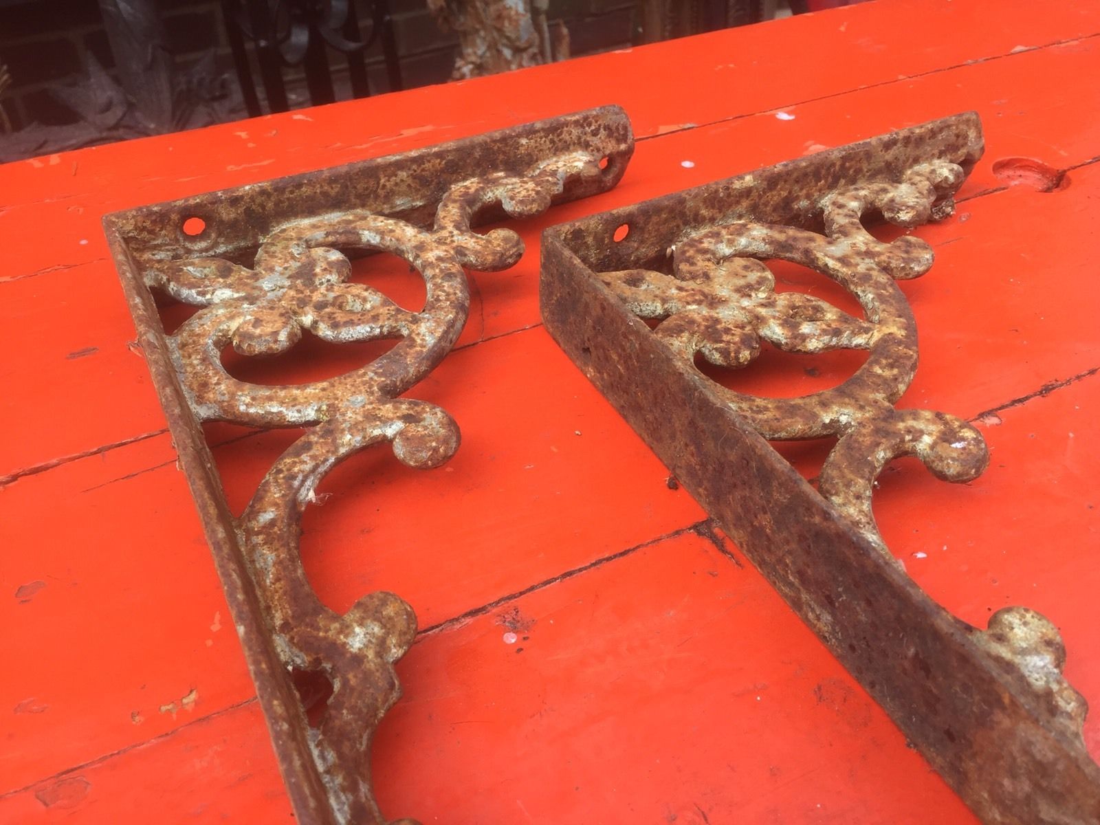 Victorian Cast Iron Decorative Shelf Brackets , Antique Architectural Salvage