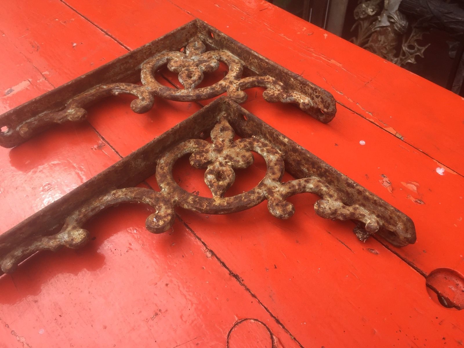 Victorian Cast Iron Decorative Shelf Brackets , Antique Architectural Salvage