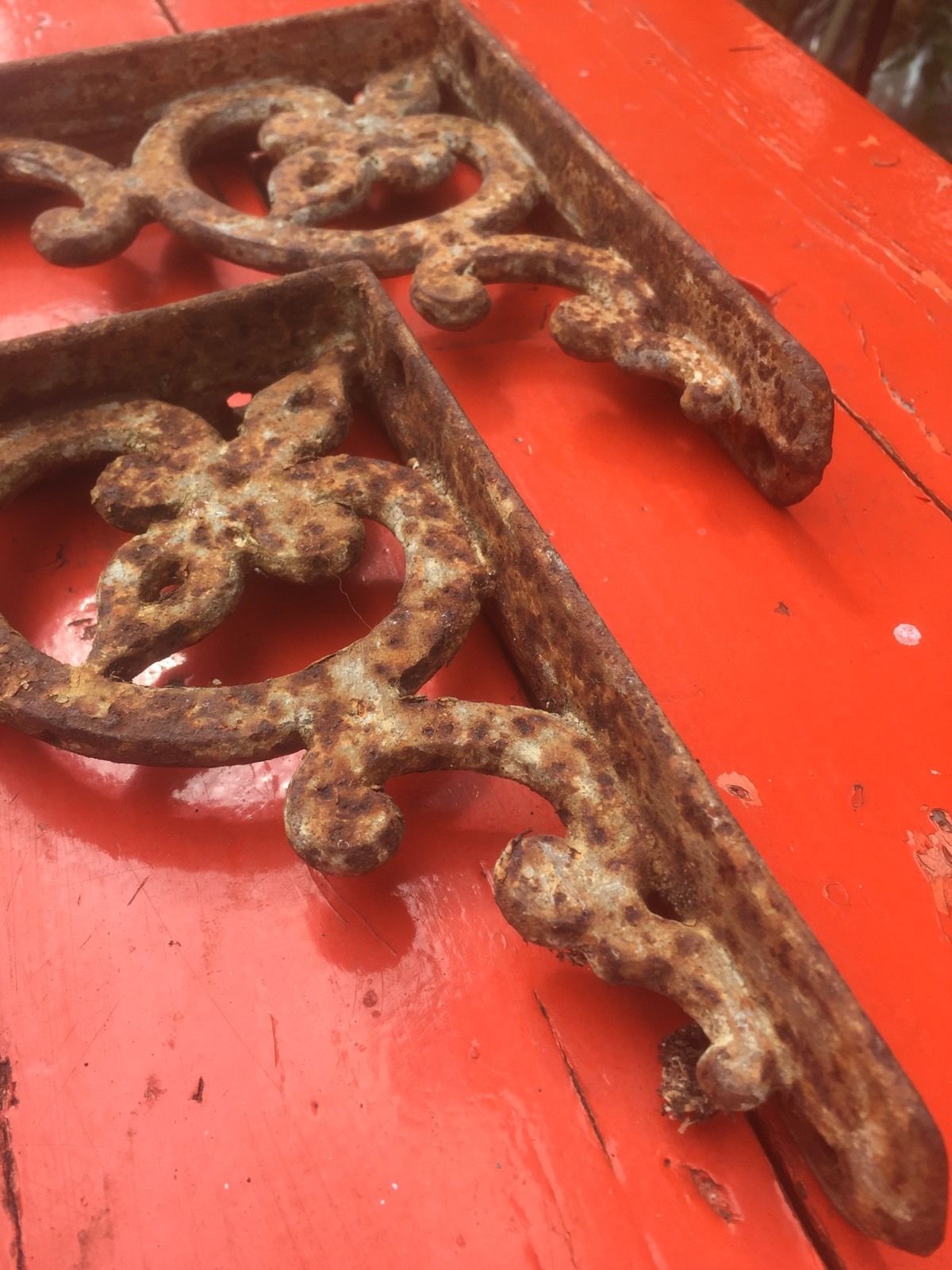 Victorian Cast Iron Decorative Shelf Brackets , Antique Architectural Salvage