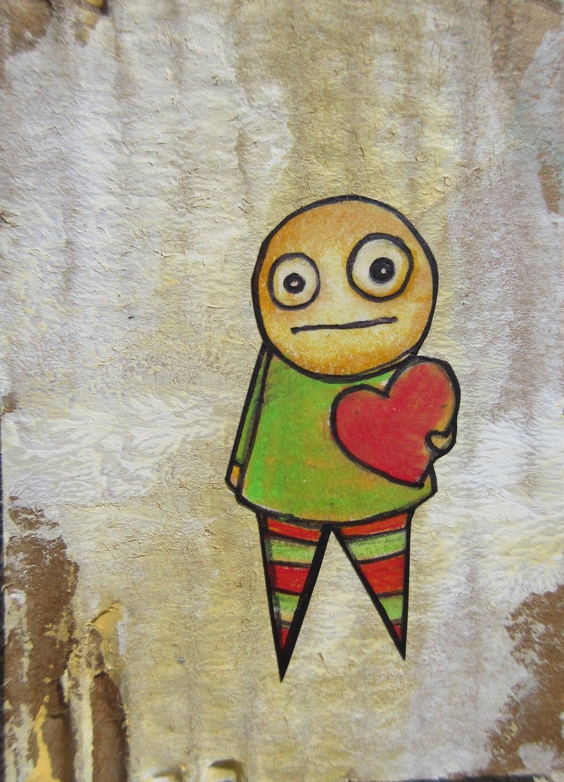 ACEO Original Love Heart Collage Mixed Media Portrait Drawing  Recycled  Art