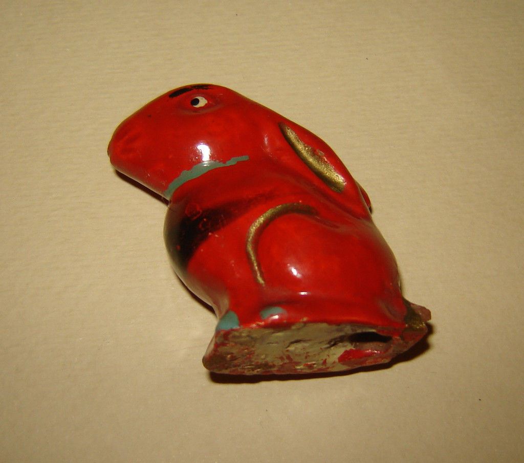 Unique ANTIQUE OLD Vintage  POTTERY CERAMIC WHISTLE FIGURINE Rabbit Hare