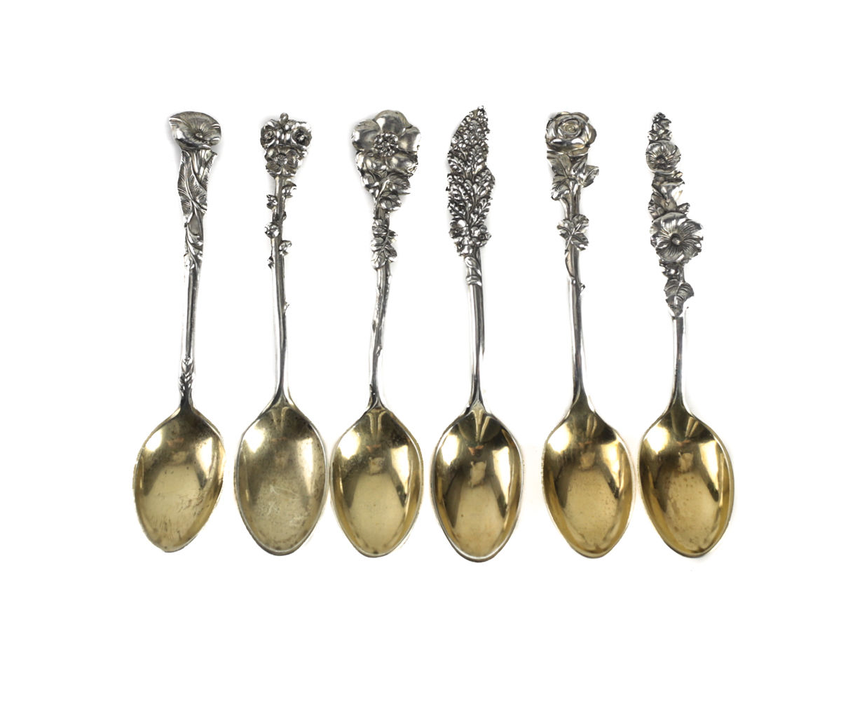 Group of 6 Reed & Barton Sterling Silver Demitasse Spoons in Harlequin, c1960