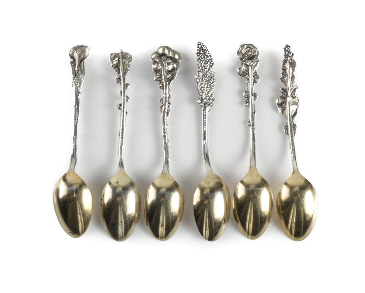 Group of 6 Reed & Barton Sterling Silver Demitasse Spoons in Harlequin, c1960