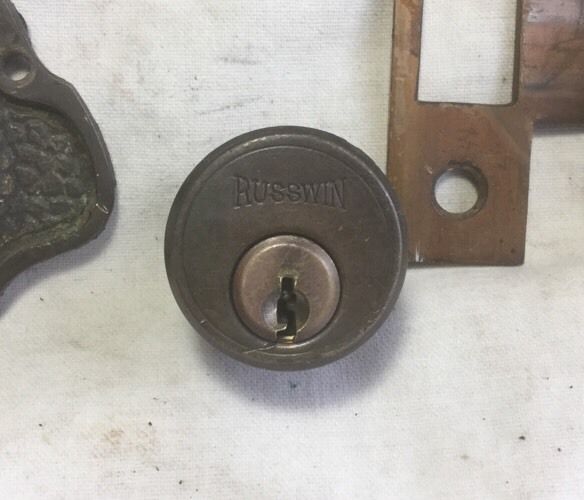 Antique Unpolished Brass Russwin Door Lock Set Near Complete