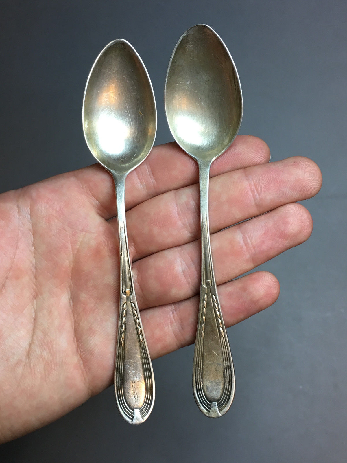 LOT OF 2 VINTAGE ANTIQUE RUSSIAN 875 STERLING SILVER TEA SPOONS