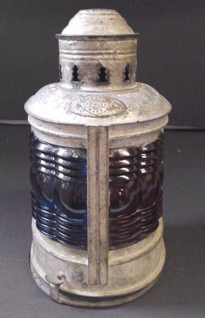 Antique Triplex Ship Signal Light Lantern Nautical Maritime Dates 1910