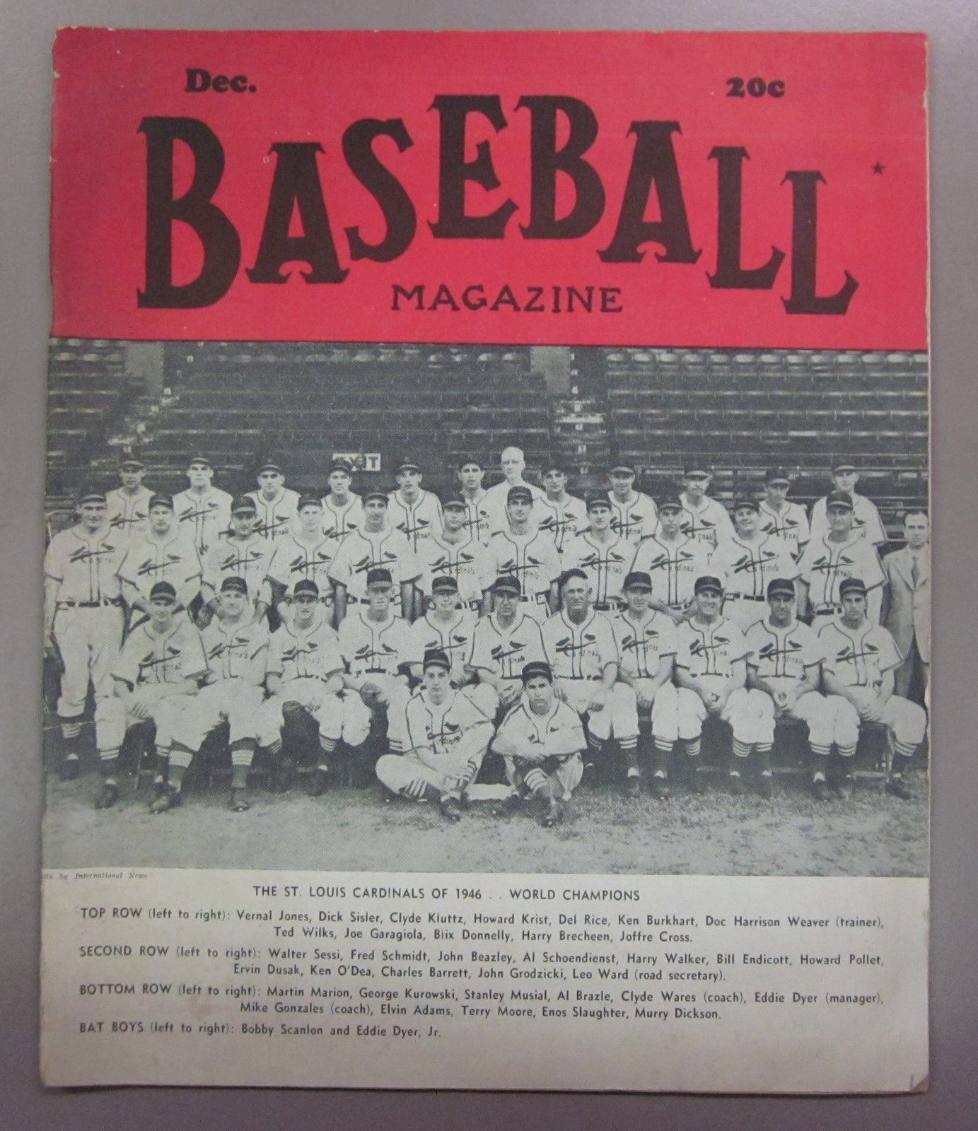 1946 December Baseball Magazine St. Louis Cardinals World Series cover