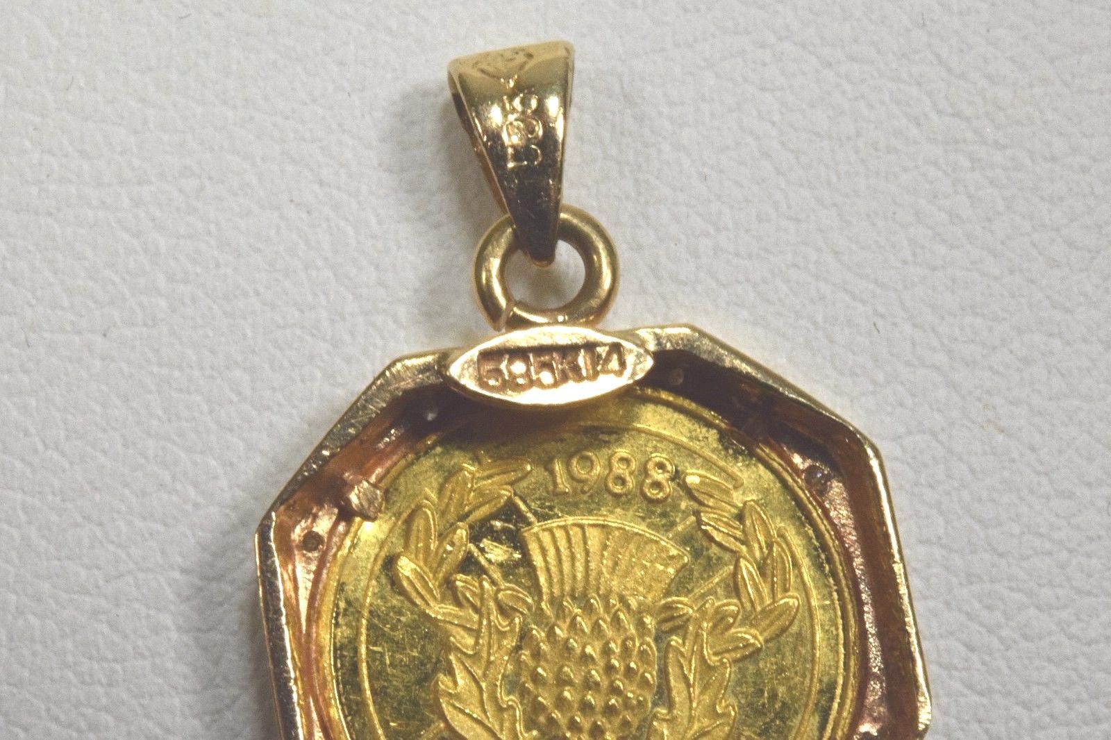 24k Gold Diamond Isle of Man Elizabeth II Pure Gold Coin 14k Pendant