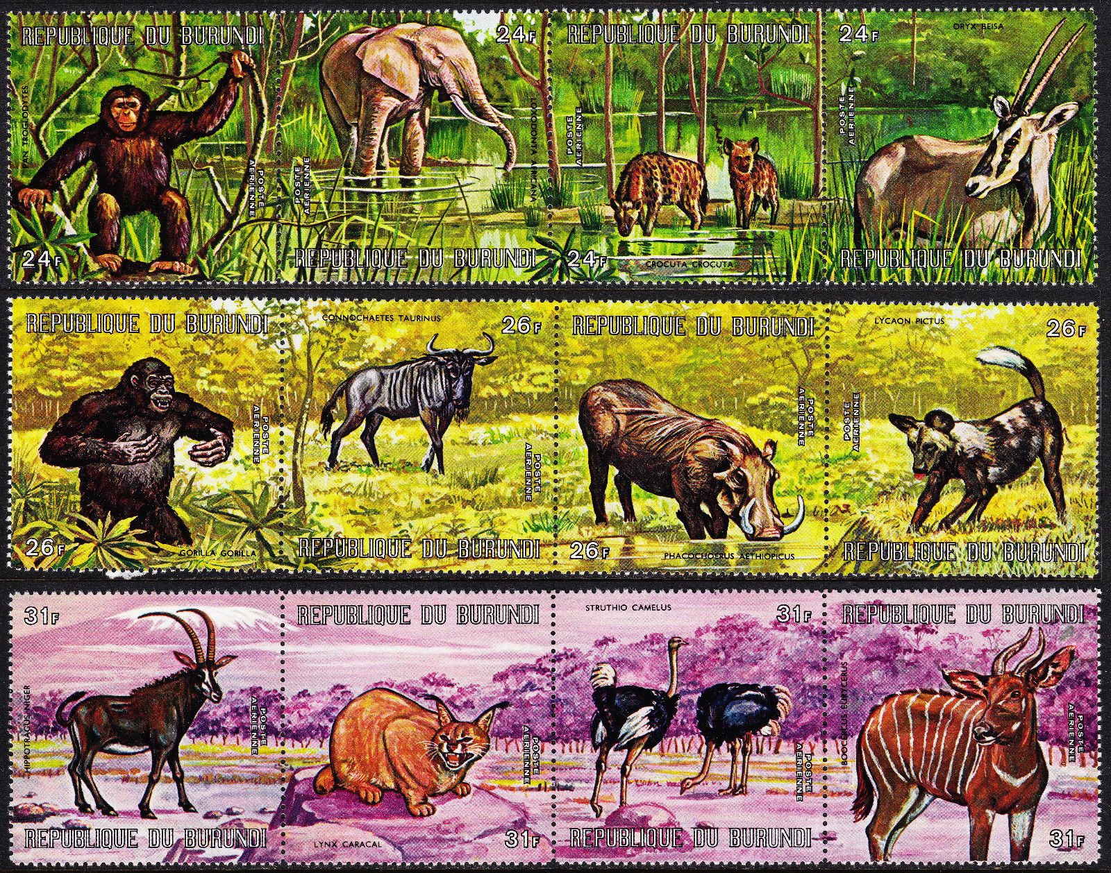 BURUNDI — SCOTT C146-C151 — 1971 AIRMAIL ANIMALS SET OF 24 — MNH — SCV $56.25