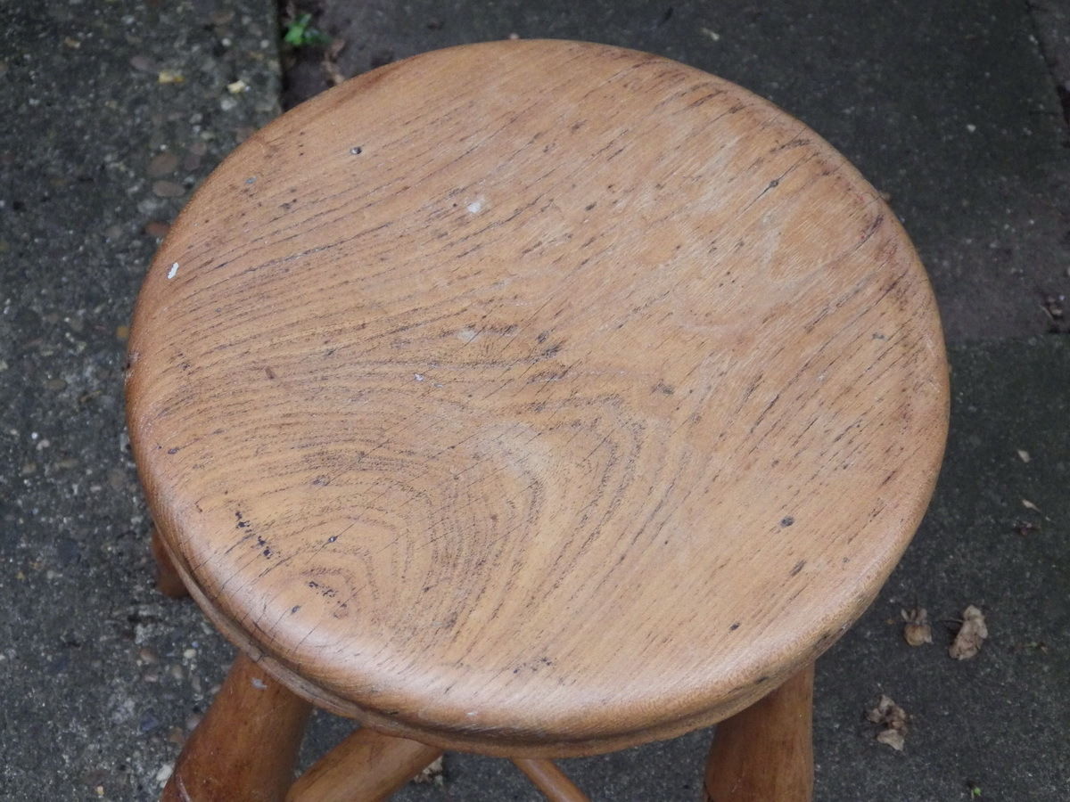 ANTIQUE Victorian 19th Century Ash & Elm KITCHEN STOOL