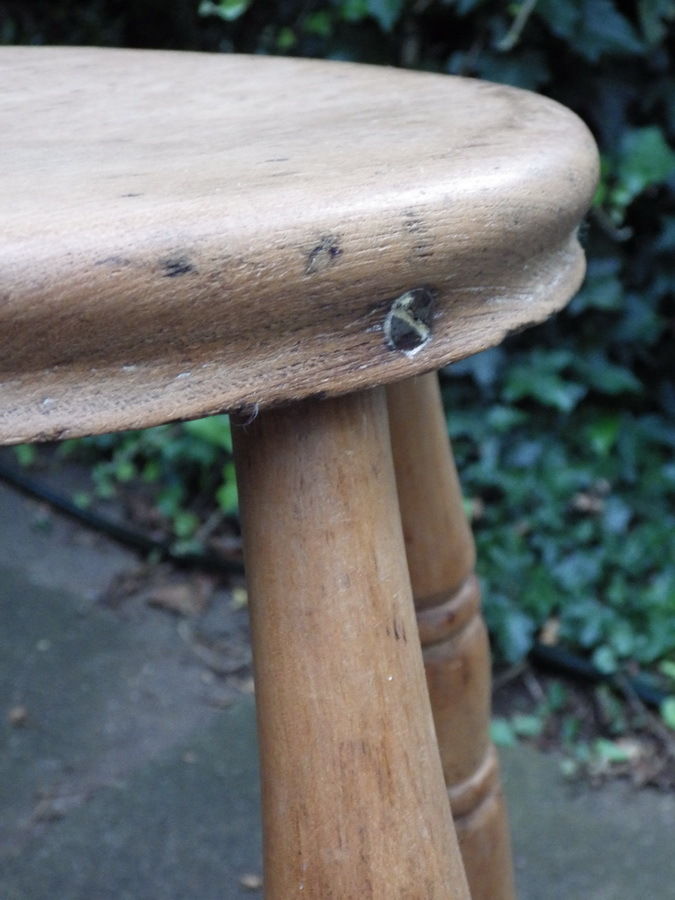 ANTIQUE Victorian 19th Century Ash & Elm KITCHEN STOOL